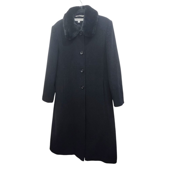 Larry Levine Wool coat size 12 Black with Fur Trim Collar - Picture 3 of 15